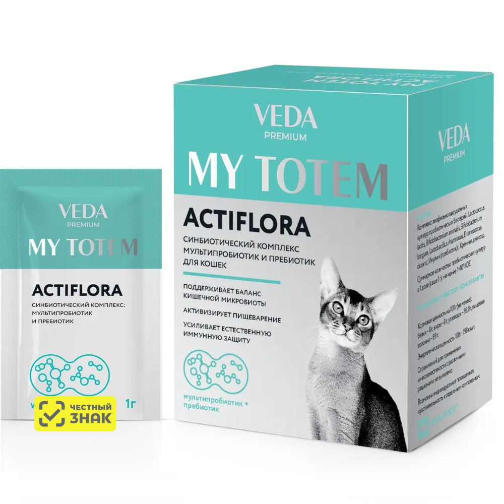 

Veda My Totem Actiflora Синбиотический комплекс мультипробиотик и пребиотик для кошек, 30 гр.