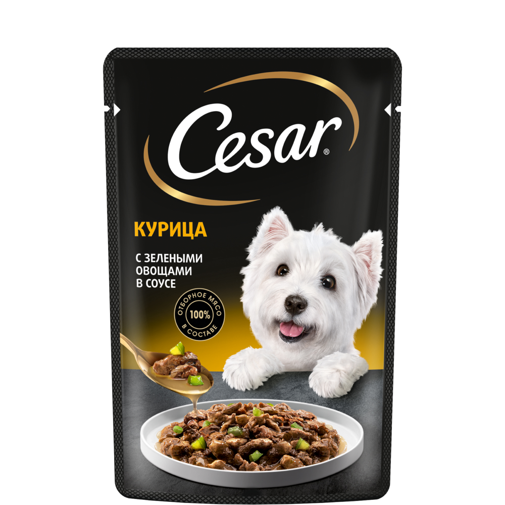 

Cesar Влажный корм (пауч) для собак, курица с зелеными овощами, 85 гр.