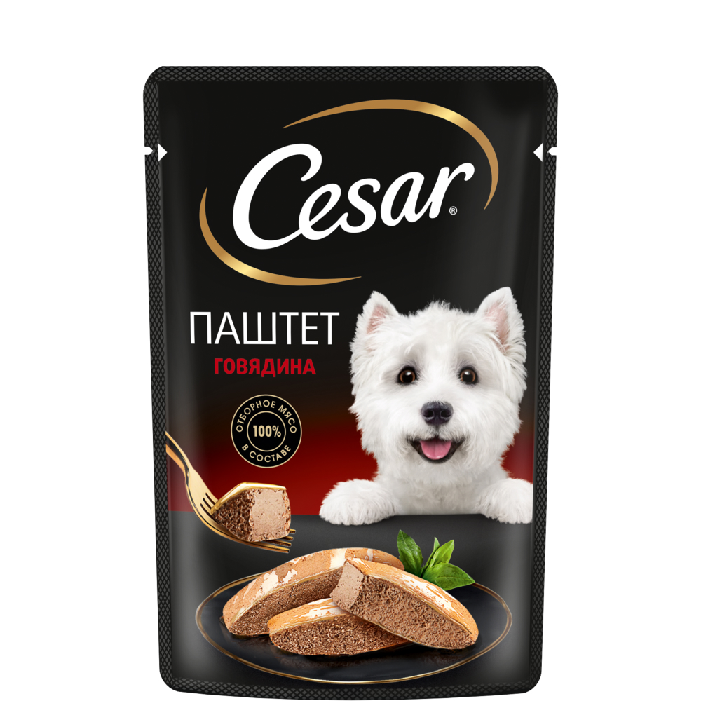 

Cesar Влажный корм (пауч) для взрослых собак всех пород, паштет с говядиной, 80 гр.
