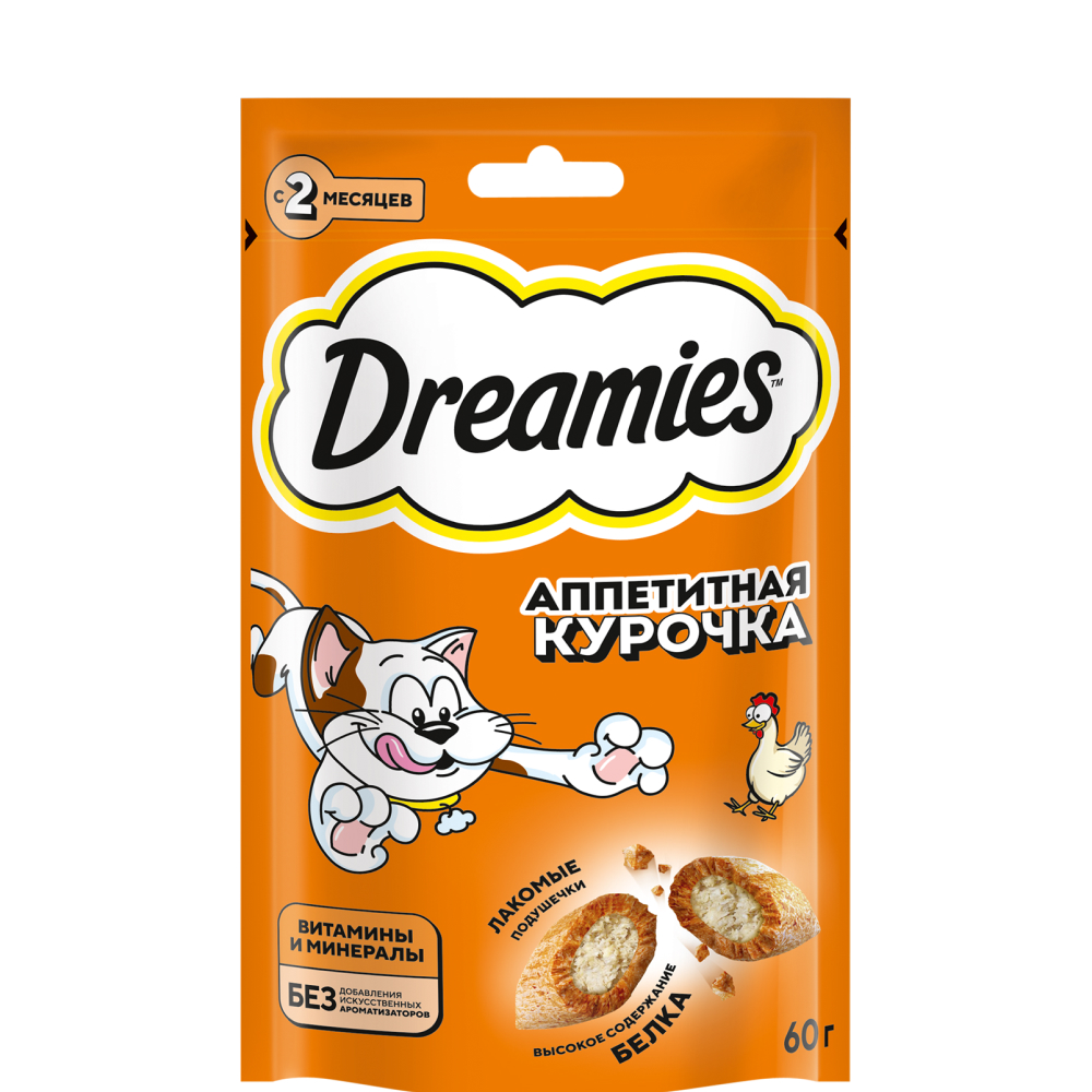 

Dreamies Лакомство Подушечки с курицей для кошек, 200 гр.