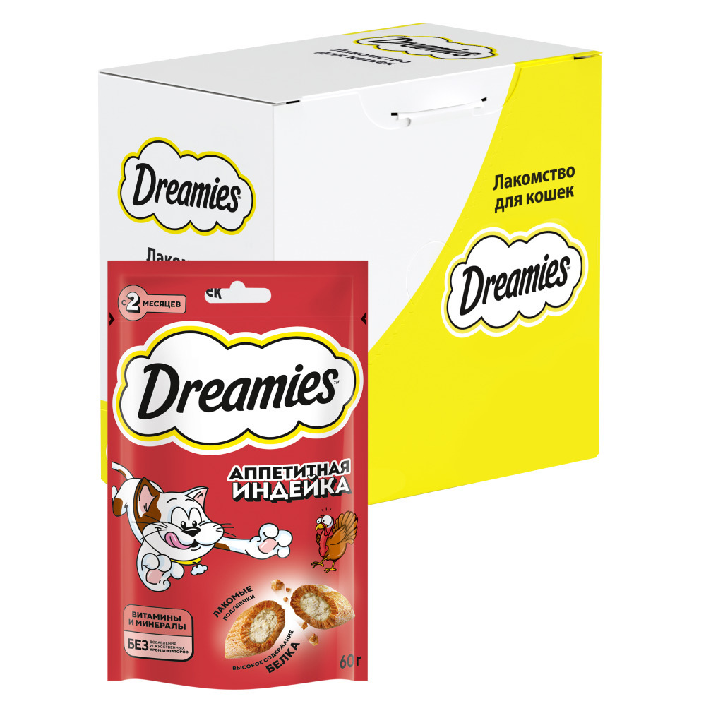 

Dreamies Лакомство Подушечки с индейкой для кошек, 60 гр.