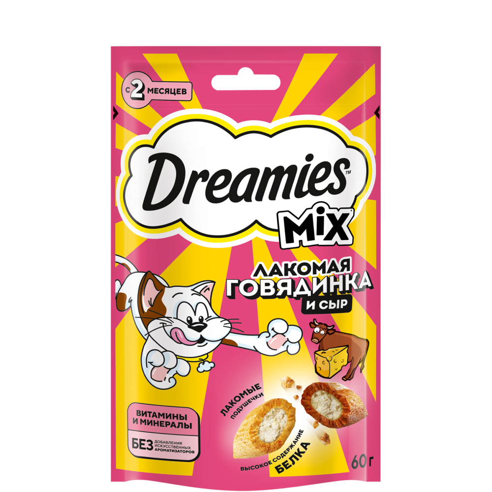 

Dreamies Лакомство Подушечки с говядиной и сыром для кошек, 60 гр.