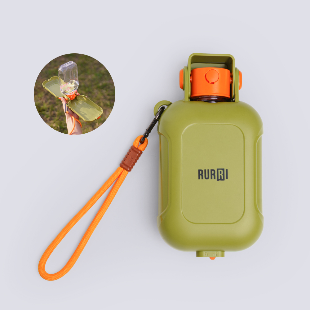 

RURRI Бутылка дорожная 2в1 для кошек и собак, 20х11х5,5 см, 450 мл, хаки, Зеленый