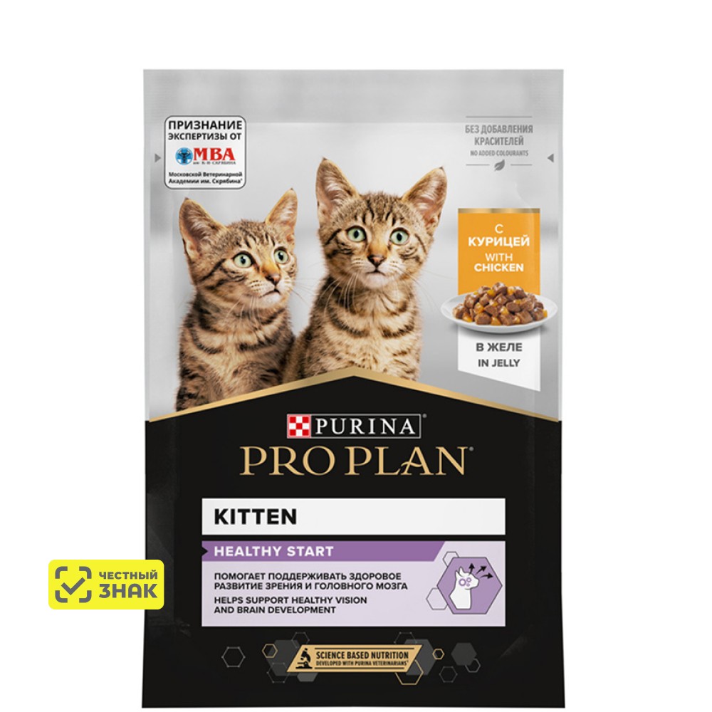 

PRO PLAN® Healthy Start Влажный корм (пауч) для котят, с курицей в желе, 85 гр.