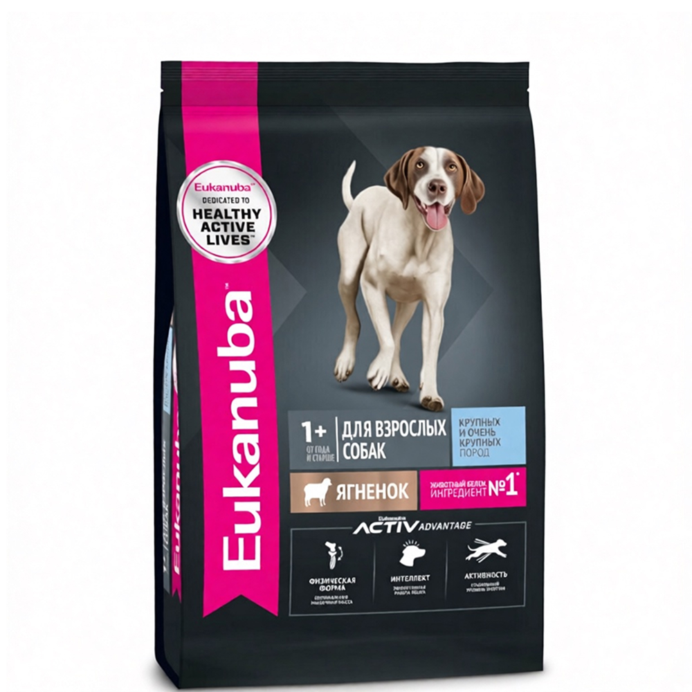 Eukanuba сухой корм для взрослых собак крупных и очень крупных пород старше 1 года, с ягненком - 3 кг повседневный супер премиум для взрослых с ягненком породы крупного размера мешок Российский корм 1 уп. х 1 шт. х