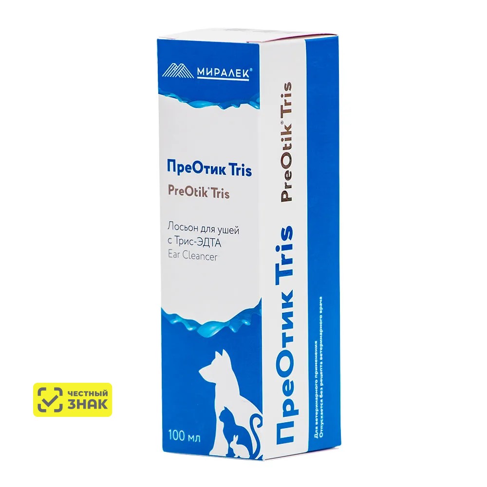 

МИРАЛЕК Лосьон для ушей кошек и собак ПреОтик Tris, 100 мл