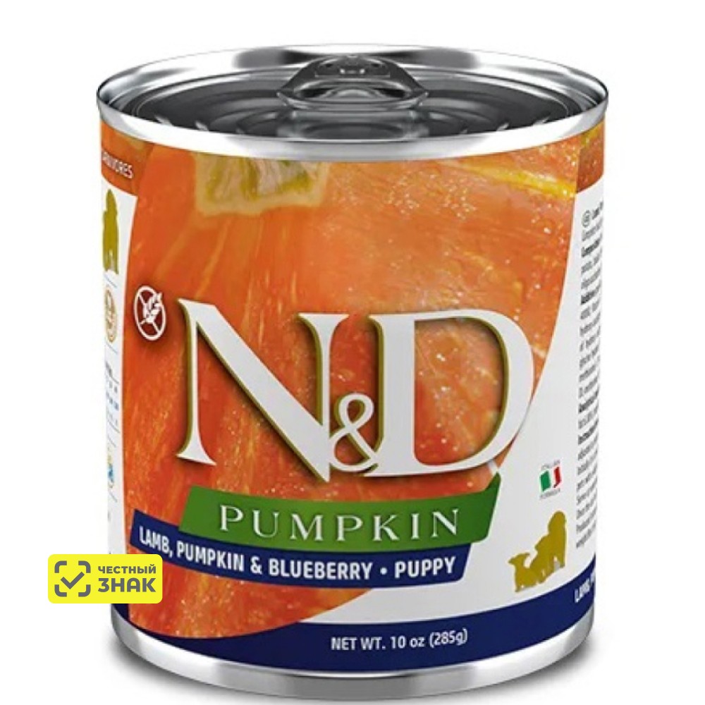 Farmina ND Pumpkin Влажный корм для щенков, с ягненком, тыквой и черникой, 285 гр