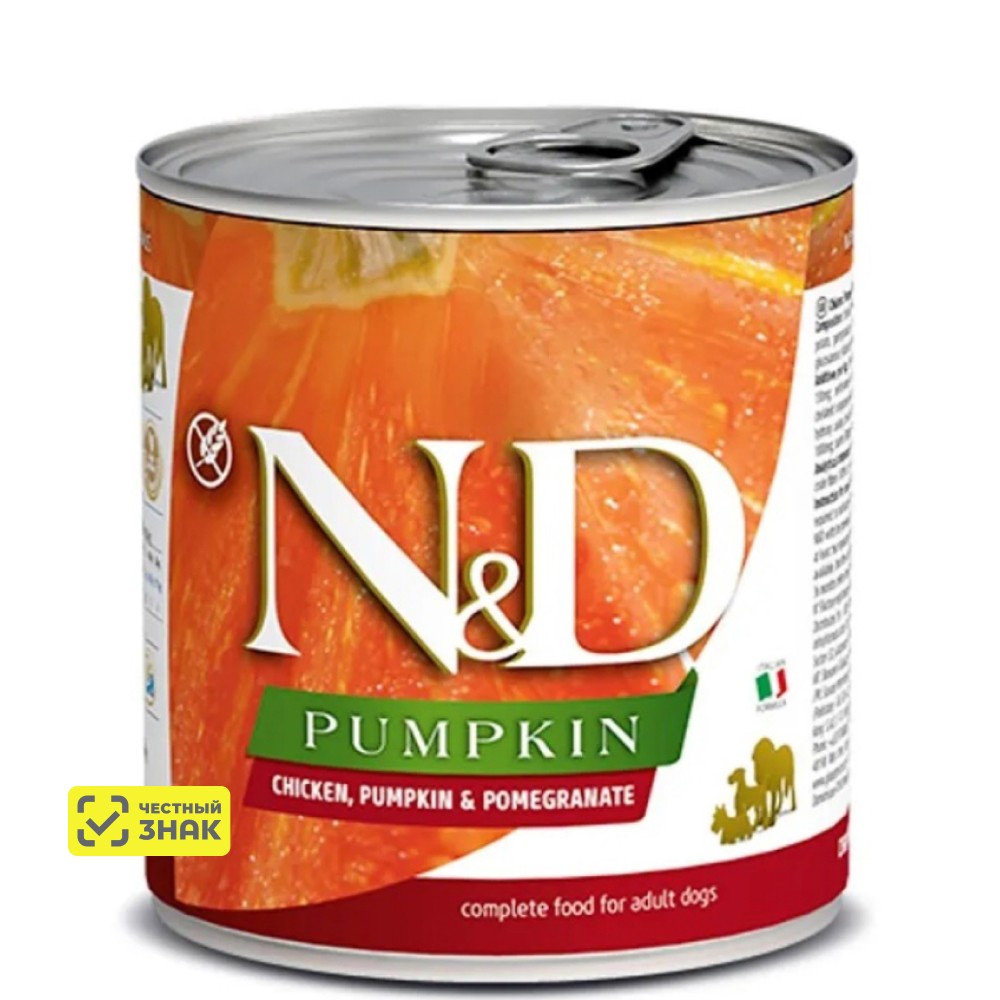 

Farmina ND Pumpkin Влажный корм (консервы) для взрослых собак, с курицей, тыквой и гранатом, 285 гр.