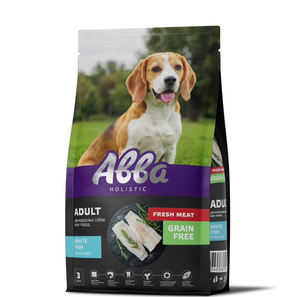 АВВА Holistic Fresh Meat Сухой корм беззерновой для взрослых собак всех пород, с белой рыбой