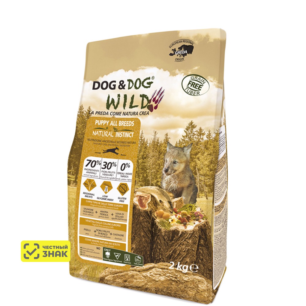 Dog & Dog Wild Natural Instinct Сухой корм для щенков, с лососем и уткой, 2 кг