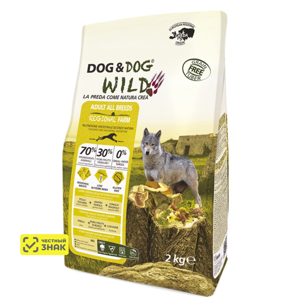 Dog & Dog Wild Regional Farm Сухой корм для собак, с курицей, уткой и кроликом, 12 кг