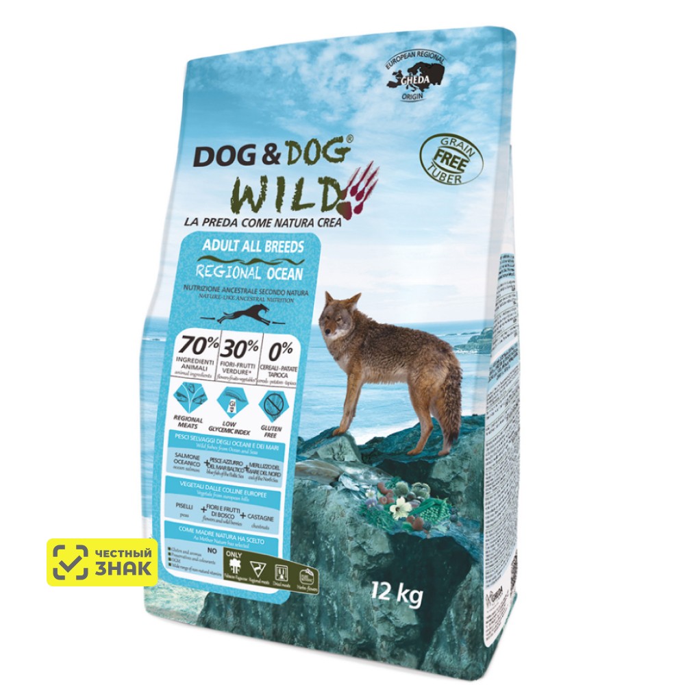 Dog & Dog Wild Regional Ocean Сухой корм для собак, с лососем и треской, 12 кг