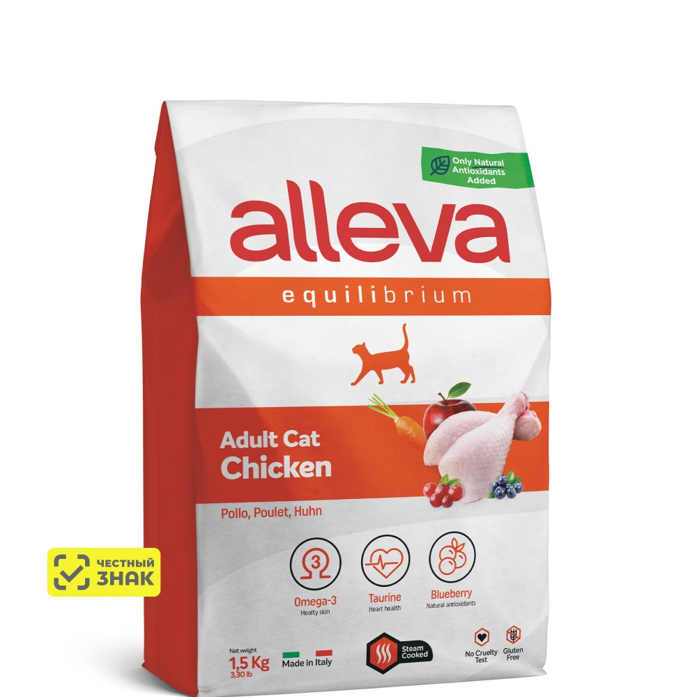 ALLEVA Equilibrium Сухой корм для взрослых кошек, с курицей, 1,5 кг