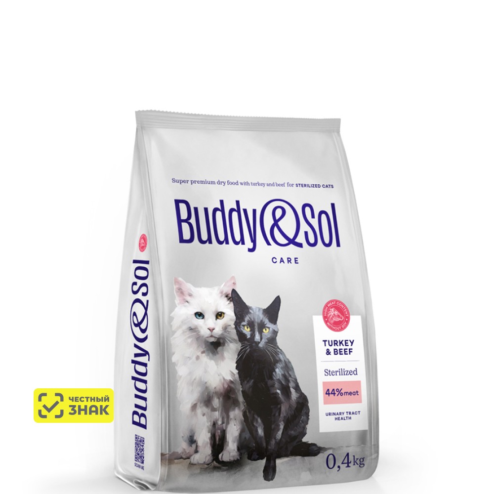 

Buddy&Sol Care Сухой корм для стерилизованных кошек, с индейкой и говядиной, 400 гр.