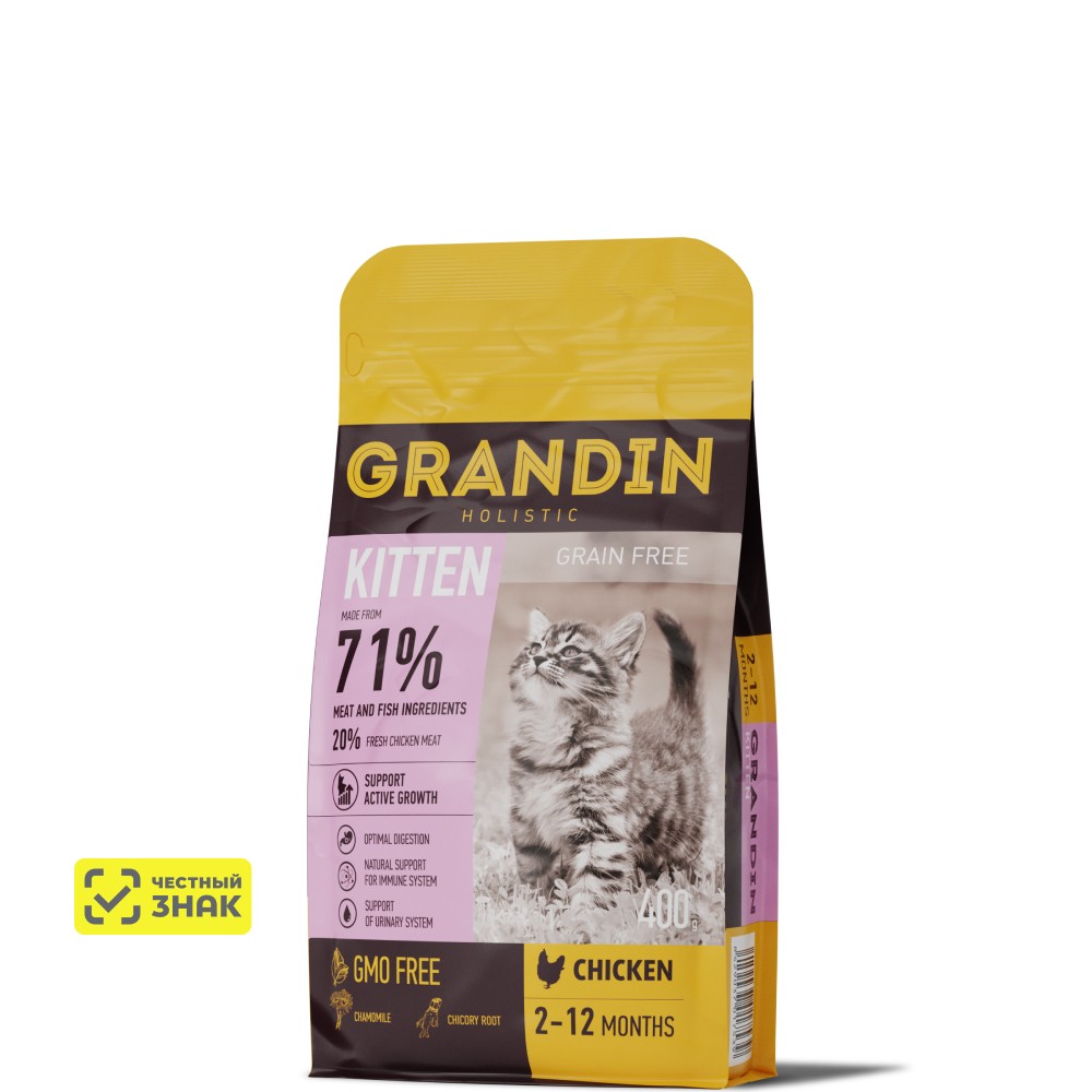 Grandin Kitten Сухой корм для котят, беременных и кормящих кошек, с курицей, 400 гр.
