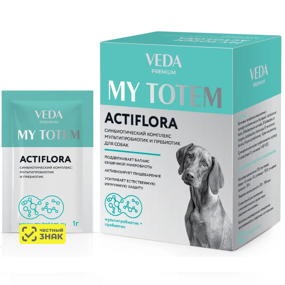 

Veda My Totem Actiflora Синбиотический комплекс мультипробиотик и пребиотик для собак, 30 гр.