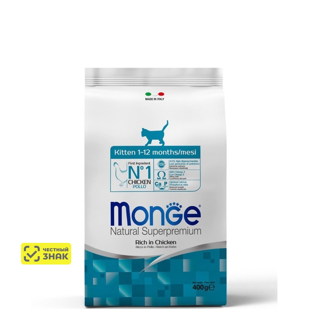 Monge Kitten Сухой корм для котят в возрасте от 1 до 12 месяцев, с курицей, 400 гр.