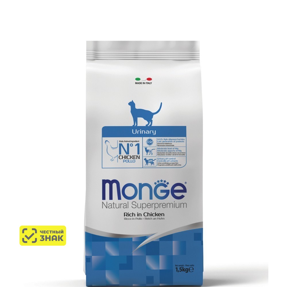 

Monge Urinary Сухой корм для профилактики мочекаменной болезни у кошек, с курицей, 1,5 кг