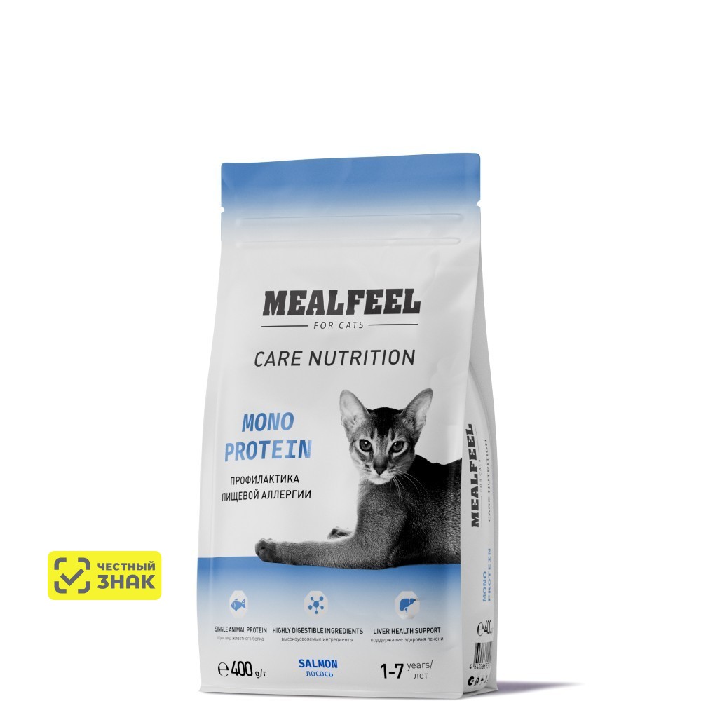 Mealfeel Care Nutrition Сухой корм монопротеиновый для кошек, с лососем, 400 гр.