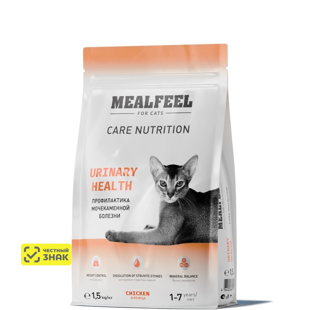 Mealfeel Care Nutrition Сухой корм для поддержания здоровья мочевыделительной системы кошек, с курицей, 1,5 кг