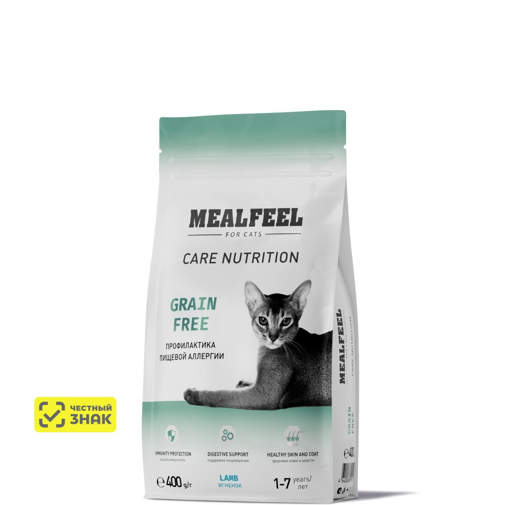 Mealfeel Care Nutrition Сухой корм беззерновой для кошек, с ягненком, 400 гр.