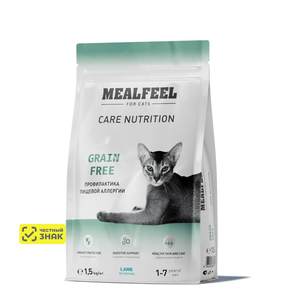 Mealfeel Care Nutrition Сухой корм беззерновой для кошек, с ягненком, 1,5 кг