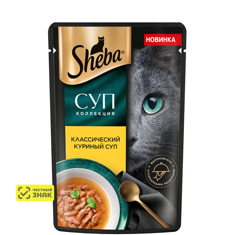 

Sheba Влажный корм (пауч) для взрослых кошек Суп Коллекция, с добавлением курицы, 70 гр.