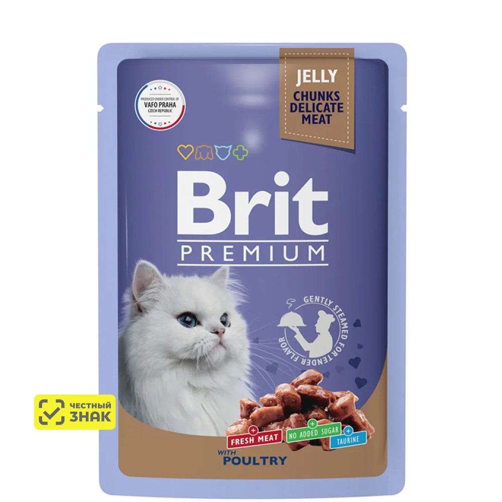 

Brit Premium Влажный корм (пауч) для взрослых кошек, с ассорти из птицы в желе, 85 гр.