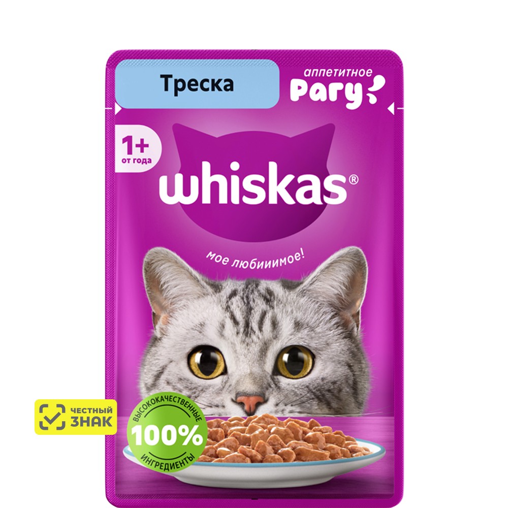 

Whiskas Влажный корм (пауч) для кошек, рагу с треской, 75 гр.