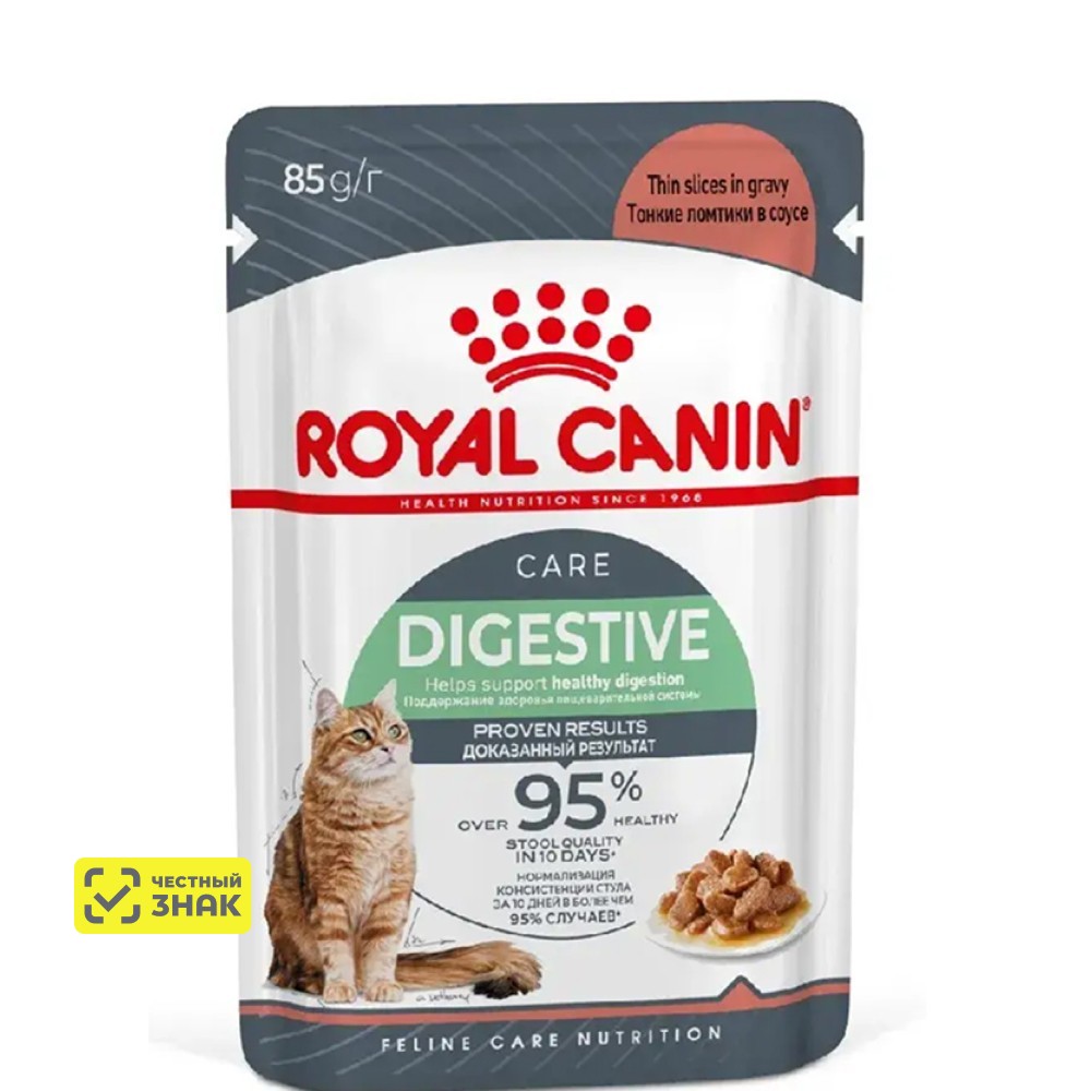 

Royal Canin Digestive Care Влажный корм (пауч) для кошек с чувствительным пищеварением, тонкие ломтики в соусе, 85 гр.