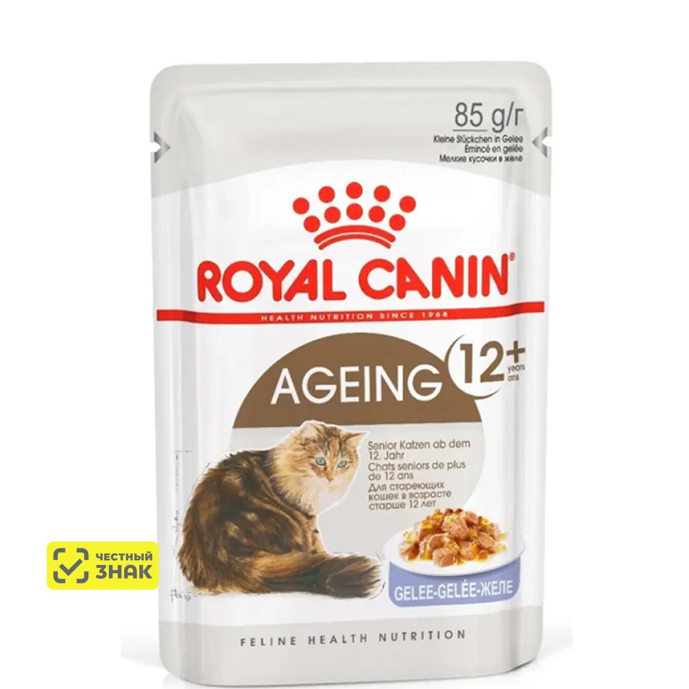 

Royal Canin Ageing 12+ Влажный корм (пауч) для пожилых кошек старше 12 лет, кусочки в желе, 85 гр.