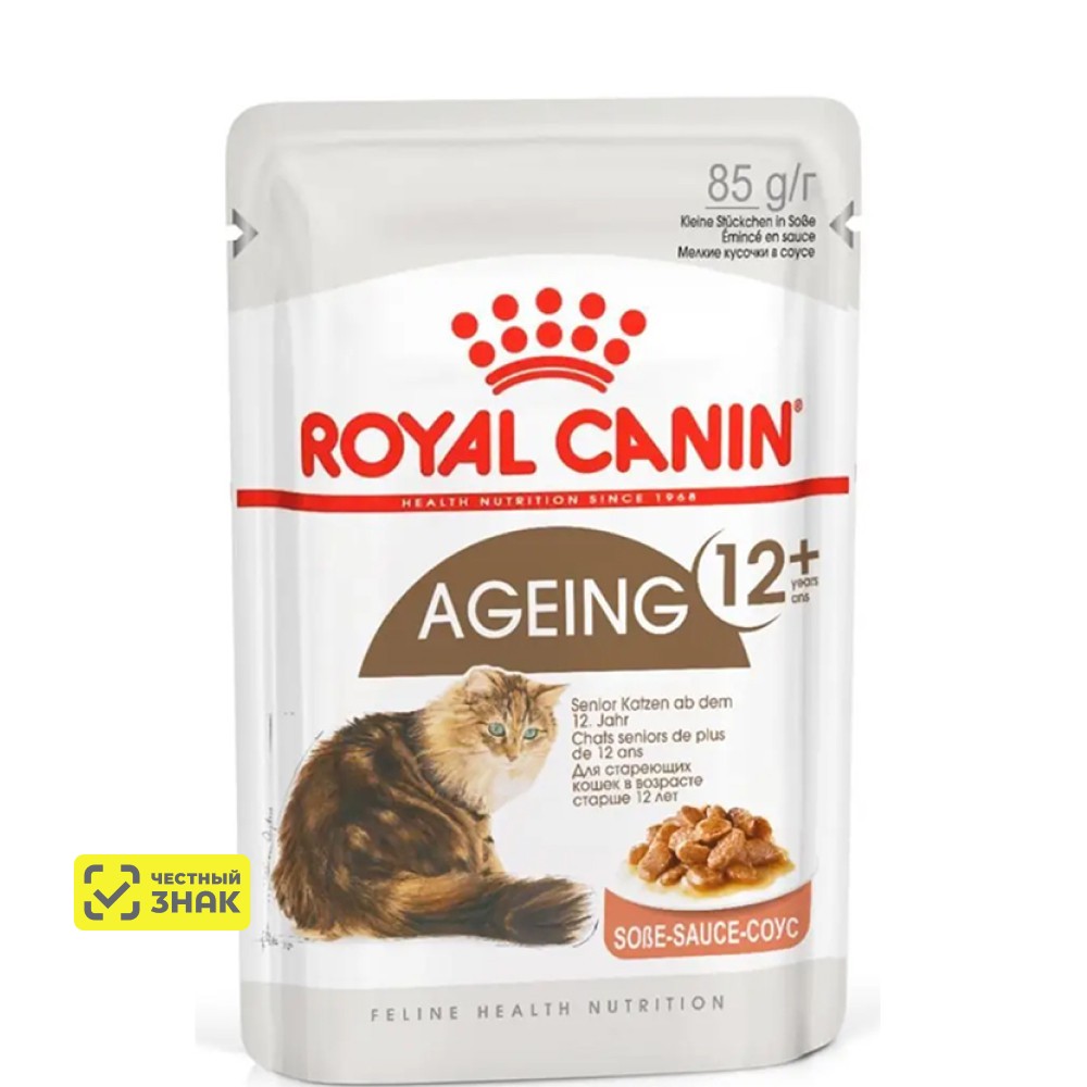 

Royal Canin Ageing 12+ Влажный корм (пауч) для пожилых кошек старше 12 лет, кусочки в соусе, 85 гр.