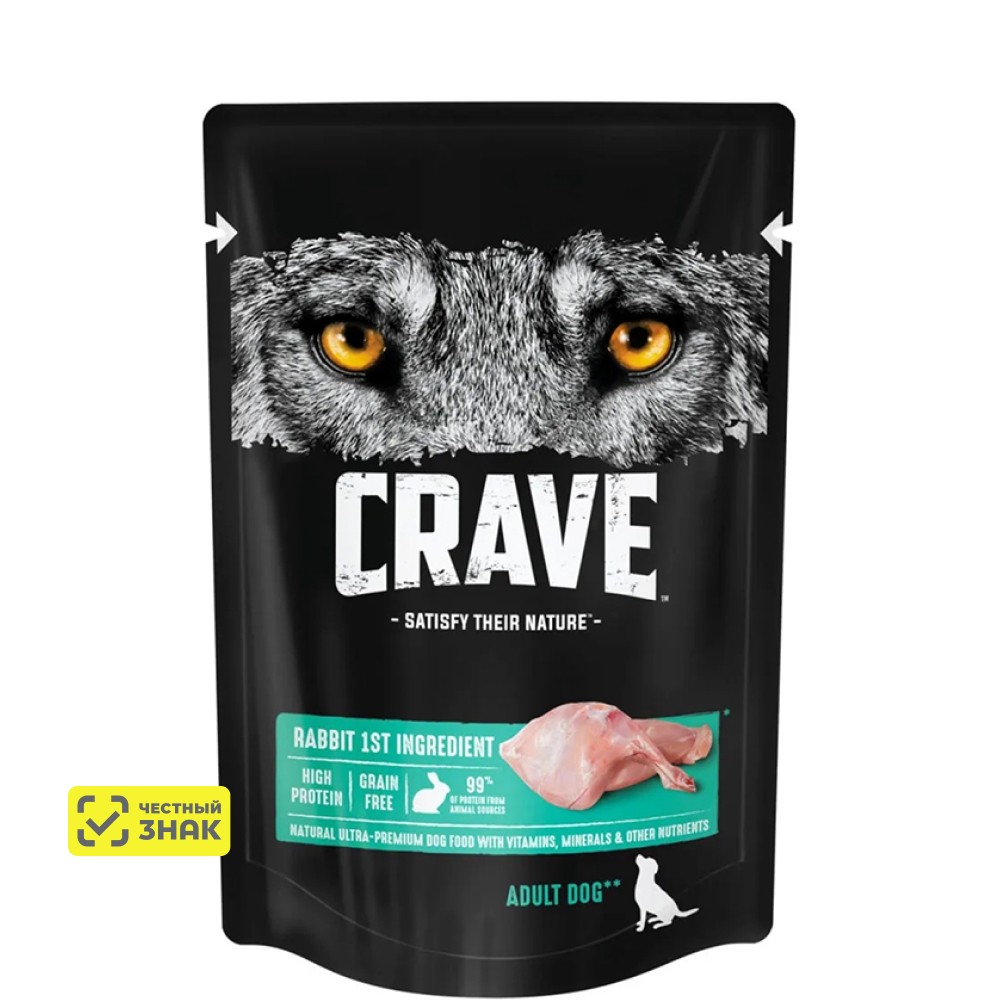 

Crave Влажный корм (пауч) полнорационный для собак всех пород старше 1 года, с кроликом, 85 гр.