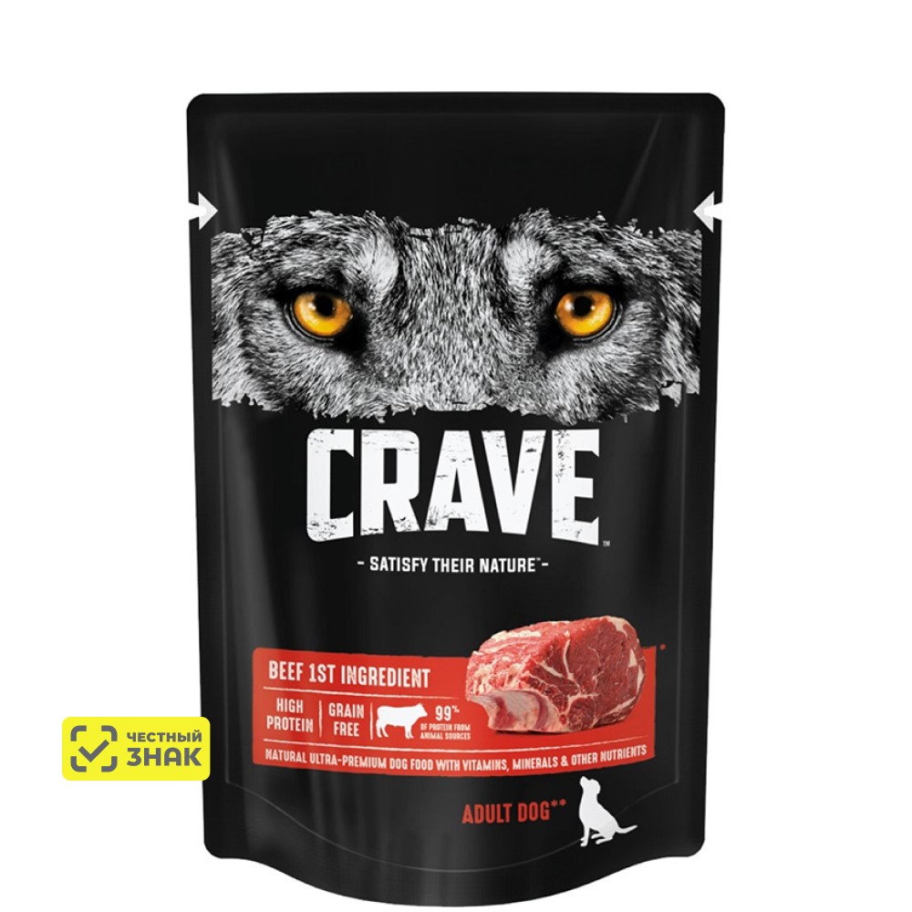 

Crave Влажный корм (пауч) полнорационный для собак всех пород старше 1 года, с говядиной, 85 гр.