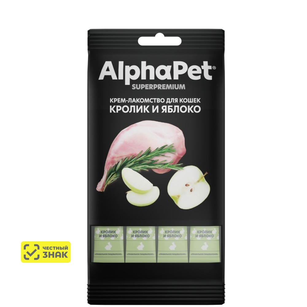 

AlphaPet Лакомство Крем-суп с кроликом и яблоком для кошек, 48 гр.