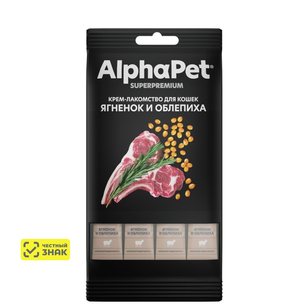 

AlphaPet Лакомство Крем-суп с ягненком и облепихой для кошек, 48 гр.