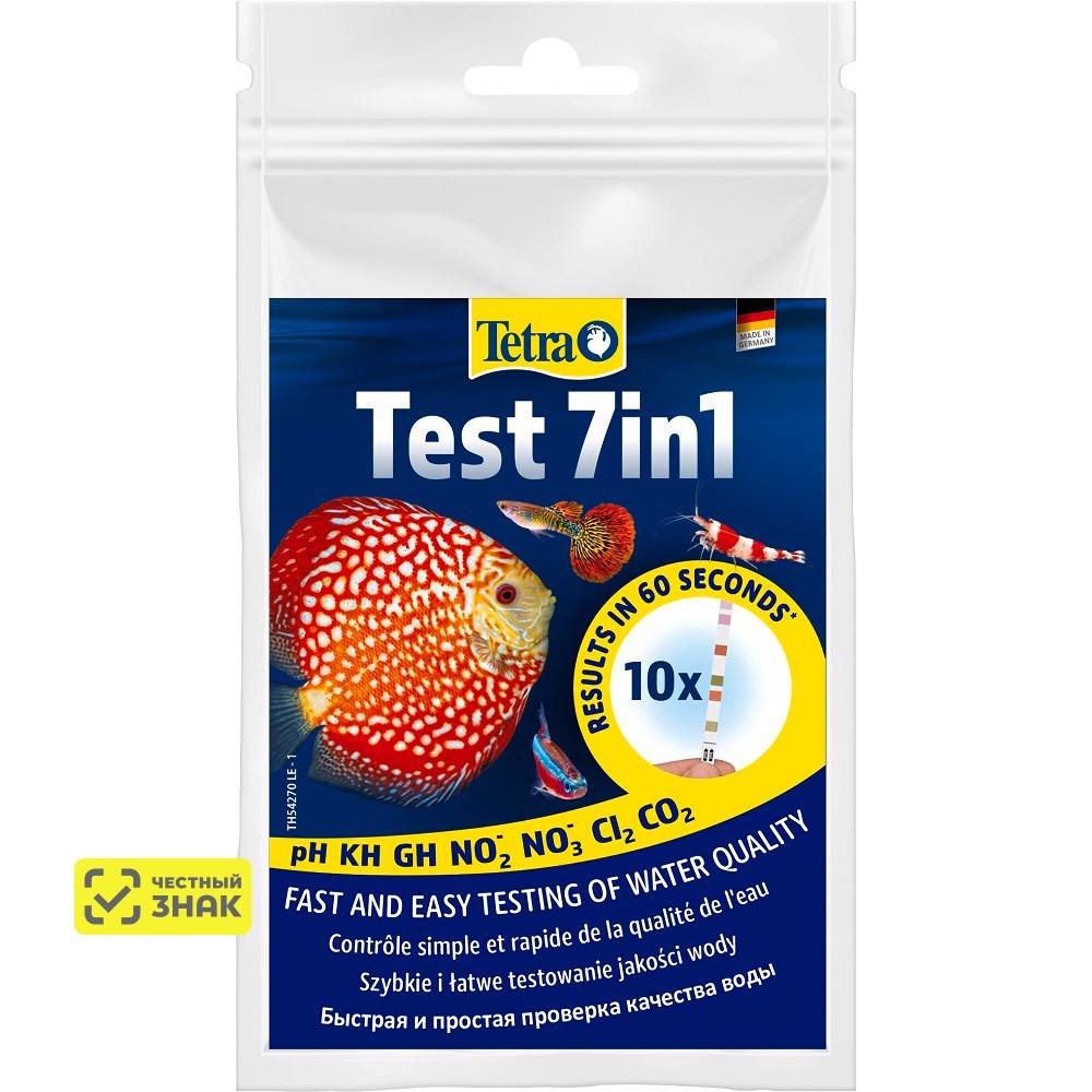 Tetra Тест 7 в 1 pH/GH/kH/NO2/NO3/CL2/CO2, полоски для пресной воды, 10 шт