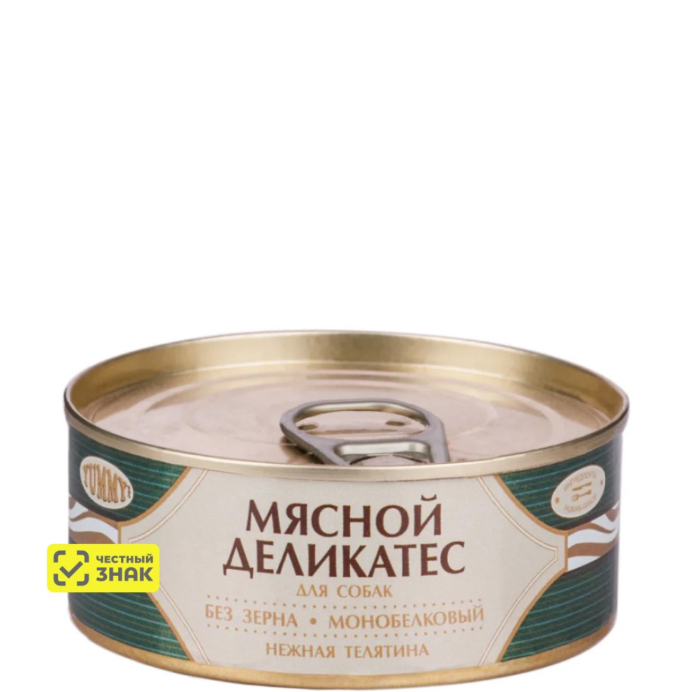 Yummy Влажный корм (консервы) для собак Мясной Деликатес, с натуральной телятиной в желе, 100 гр.