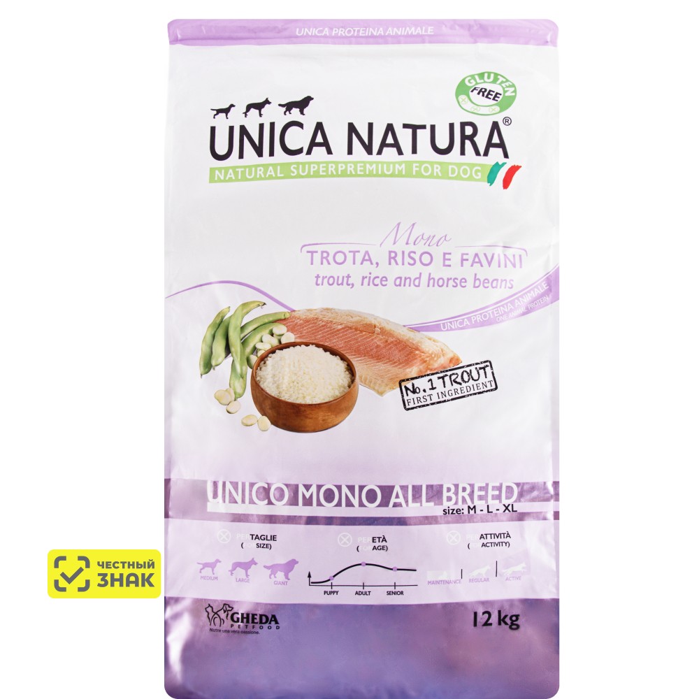 UNICA Natura Mono All Breed Сухой корм для собак всех пород, с форелью, 12 кг