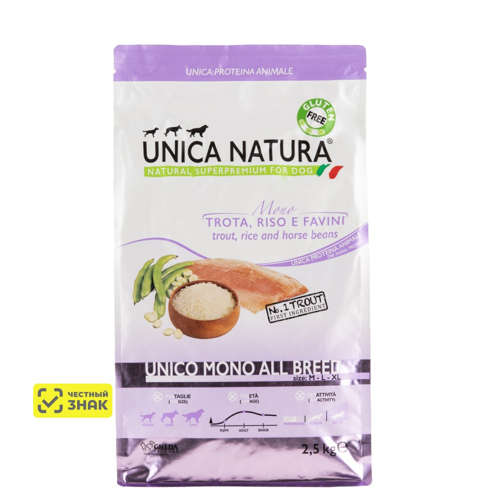UNICA Natura Mono All Breed Сухой корм для собак всех пород, с форелью, 2,5 кг
