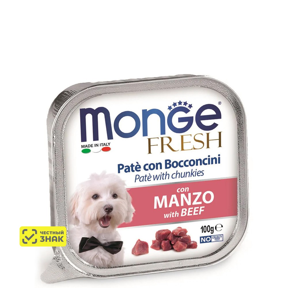 

Monge Fresh Влажный корм (консервы) для собак, нежный паштет из говядины, 100 гр.
