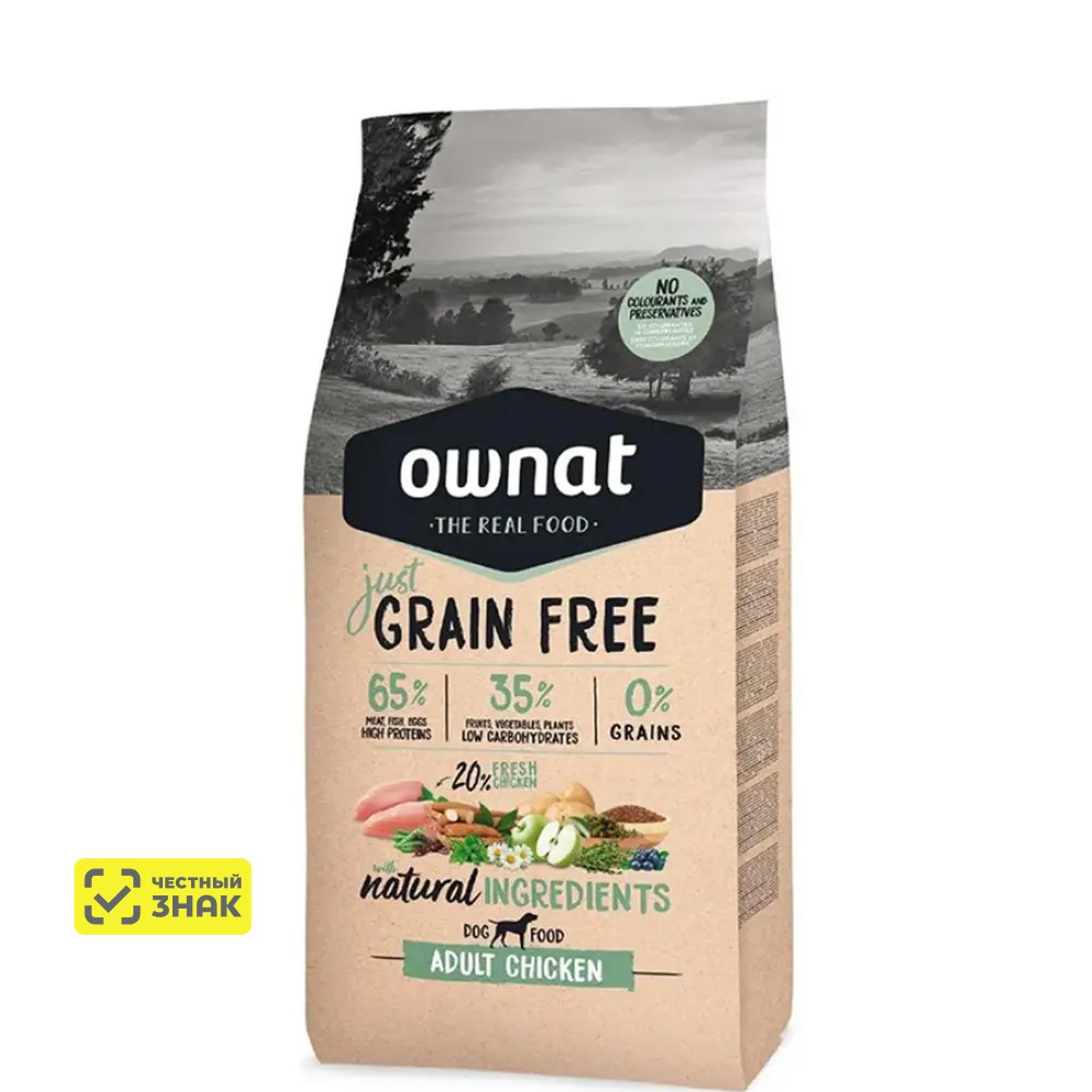 Ownat Adult Grain Free Сухой корм для взрослых собак, с курицей, 3 кг