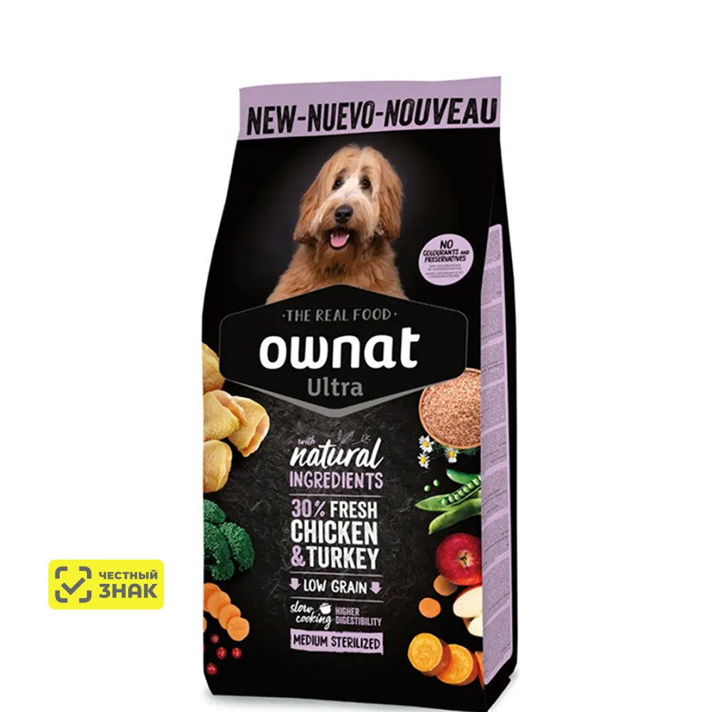 

Ownat Medium Sterilized Ultra Сухой корм для стерилизованных собак средних пород, 3 кг