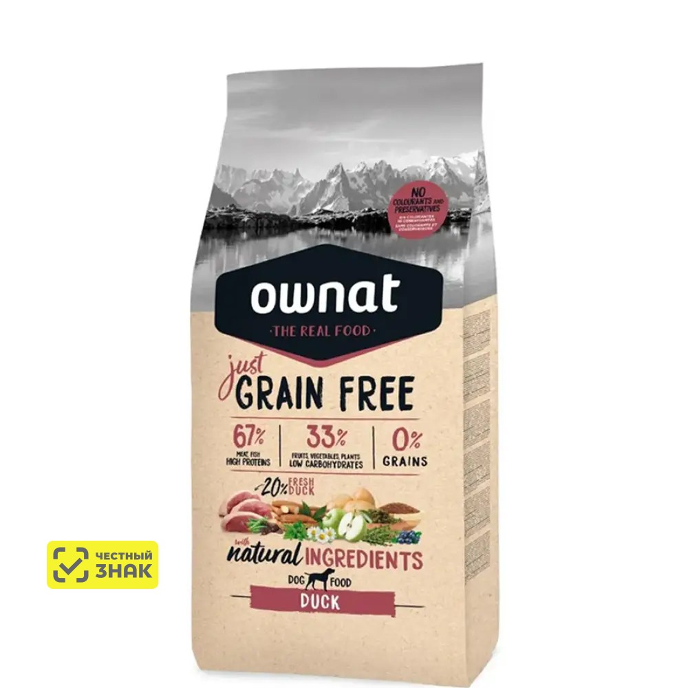 Ownat Adult Grain Free Сухой корм для взрослых собак, с уткой, 3 кг