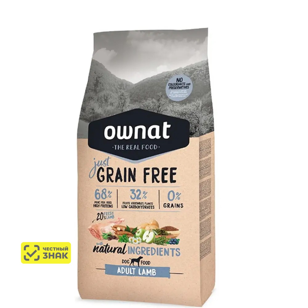 Ownat Adult Grain Free Сухой корм беззерновой для взрослых собак, с ягненком, 3 кг