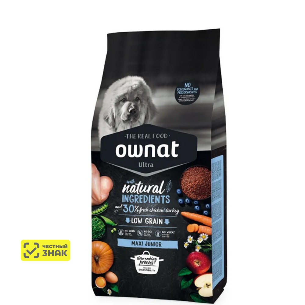 Ownat Maxi Junior Ultra Сухой корм для щенков крупных пород, с курицей и индейкой, 3 кг