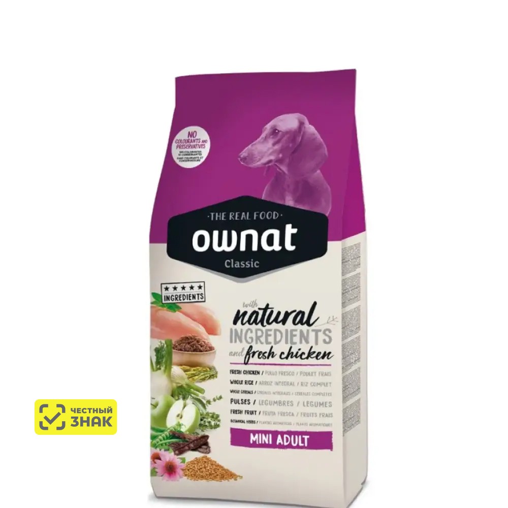 Ownat Mini Adult Classic Сухой корм для взрослых собак мелких пород, с курицей, 1,5 кг