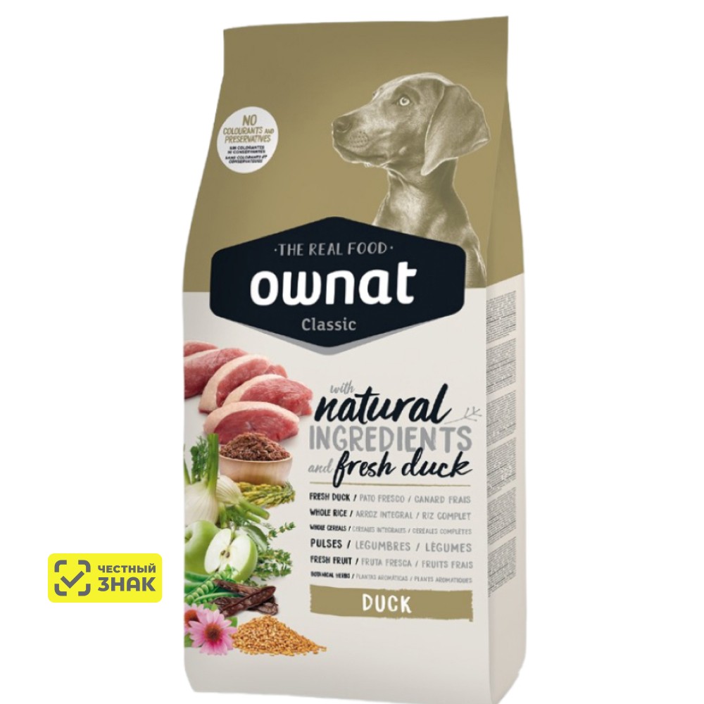 Ownat Adult Classic сухой корм для собак, с уткой, 12 кг