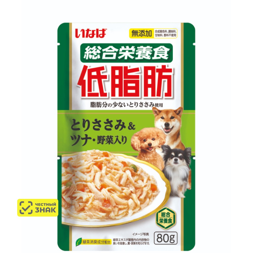 INABA CIAO Teishibo Влажный корм для собак, куриное филе с тунцом и овощами в желе, 80 гр