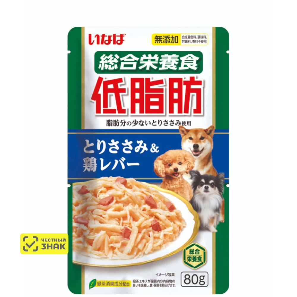 INABA CIAO Teishibo Влажный корм для собак, куриное филе с куриной печенью в желе, 80 гр